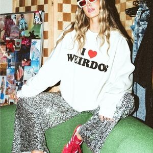 Dressed in LALA White Sweater with Black and Red Print I Heart Weirdos